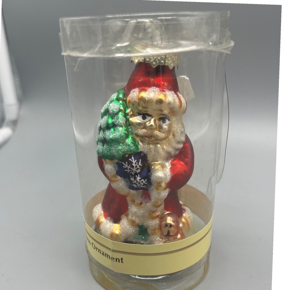 VTG Mercury Glass Santa Ornament  Blown Glass Christmas‎ Red and White